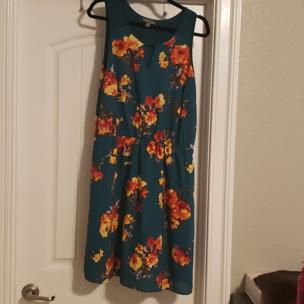 Sun dress floral teal